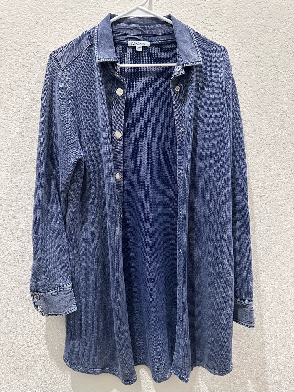 PBJ blues Denim-Texture Blue Longline Button-Down Shirt